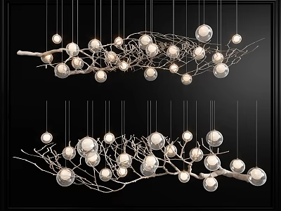Modern Branch Design Chandelier with Hanging Spherical Glass Bulbs for Contemporary Interior 3d model