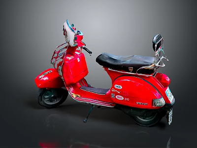 Red Retro Vintage Scooter Featuring Black Seat And Classic Design Elements 3d model