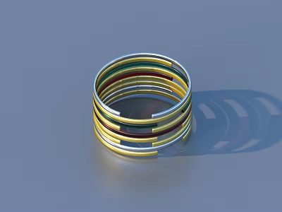 Multi Layered Ring With Gold Silver Colored Bands Shiny Jewelry Design 3d model