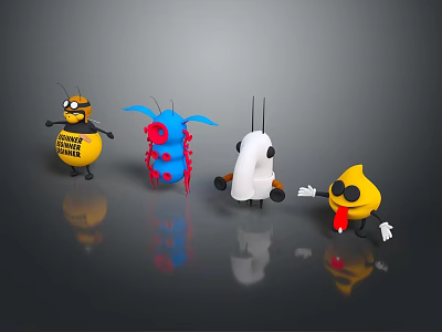 Colorful Cartoon Game Movie Characters With Various Shapes And Unique Designs 3d model