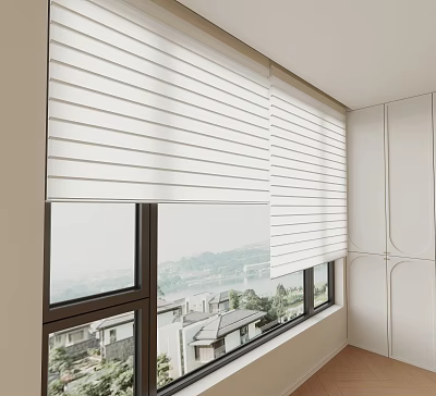 White Roman Blinds in Modern Room Window with Elegant Interior and Outdoor View 3d model