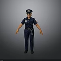 Detailed Police Figurine In Blue Uniform With Cap Handcuffs And Standing Pose