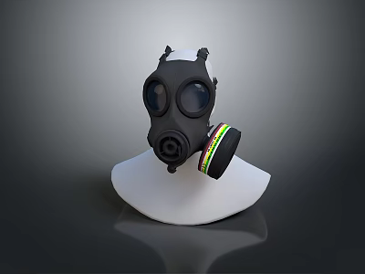 Military Black Gas Mask As Weapon Equipment With Colorful Stripe Filter Canister On Mannequin 3d model
