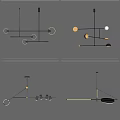 Modern Minimalist Geometric Metal Pendant Lights With Linear And Circular Elements 3d model