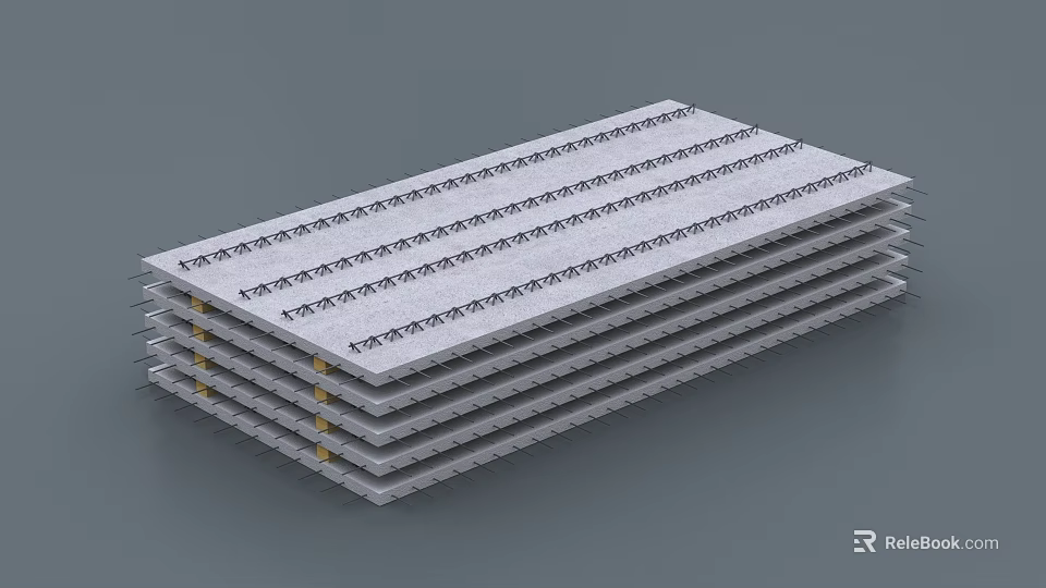 Stacked Precast Concrete Slabs With Regular Holes For Construction Components 3d model 