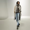 A Woman In Long Coat With Scarf And Jeans Standing In Minimal White Space