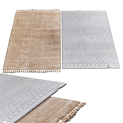 Brown And Gray Square Rugs With Tassels And Geometric Patterns For Modern Home Decor 3d model