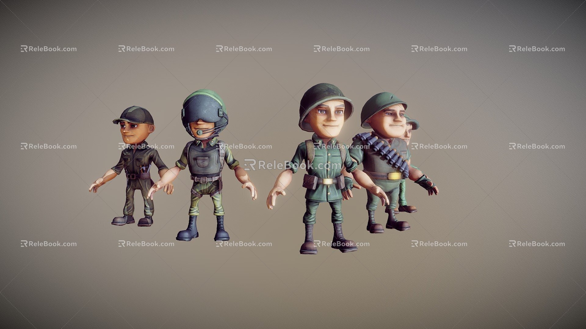 Cartoon Military Characters 3d model