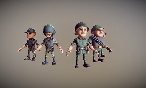 Cartoon Military Characters 3d model