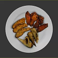 Delicious Crispy Fried Chicken Nuggets Wings and Spring Rolls on White Plate