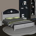 Modern Kids Bed with Blue White Headboard Dream Fulfill Clock and Nightstand