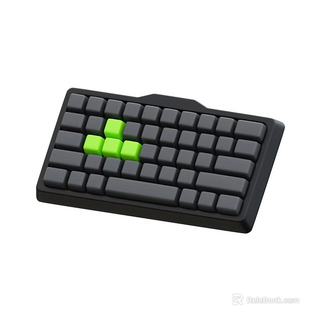 Black Gaming Computer Keyboard With Green WASD Keys And Ergonomic Layout 3d model 