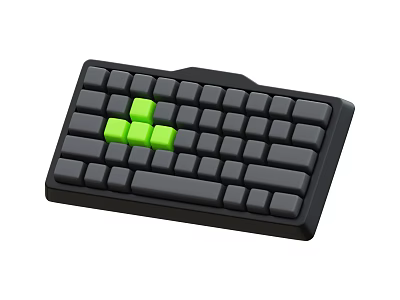 Black Gaming Computer Keyboard With Green WASD Keys And Ergonomic Layout 3d model