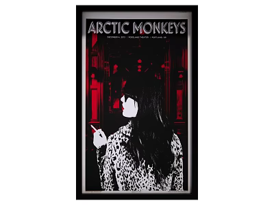 Arctic Monkeys Poster Featuring Female Silhouette In Leopard Print Jacket Red Background 3d model