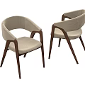 Modern Dining Chairs With Light Gray Fabric Seats And Dark Brown Wooden Legs