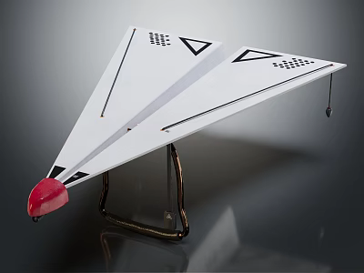 Decorative Paper Airplane Model With White Body Black Geometric Patterns Red Nose And Metal Stand 3d model