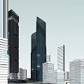 Tall Modern Office Buildings With Glass Facades And Urban Architectural Design Against Clear Blue Sky