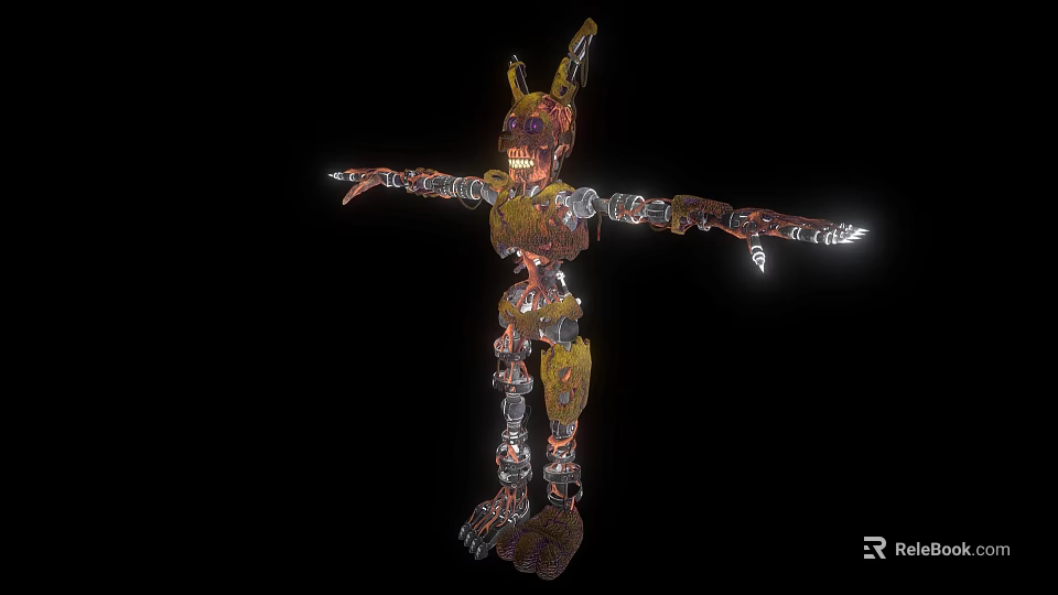 Rusty Mechanical Rabbit Horror Game Character With Broken Metal Joints And Tattered Ears 3d model 