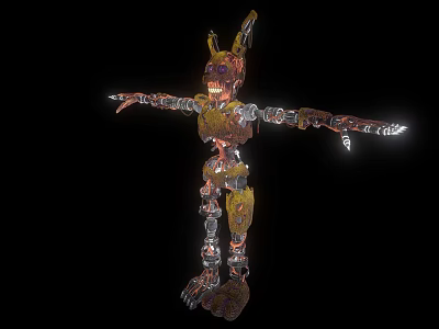 Rusty Mechanical Rabbit Horror Game Character With Broken Metal Joints And Tattered Ears 3d model