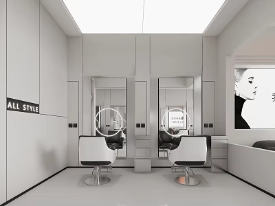 Modern Hair And Beauty Salon White Interior With Mirrors Hairdressing Chairs And ALL STYLE Sign 3d model