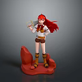 Children's 3D Action Toy Figure With Red Hair Holding Axe Standing On Red Base