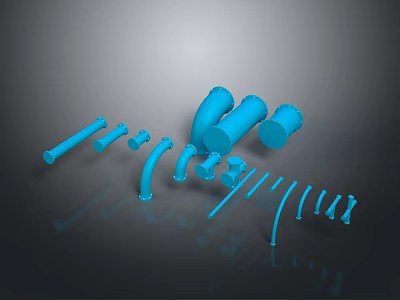 Blue Hardware Tools With Various Pipe Fittings And Plumbing Components 3d model