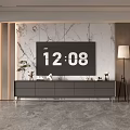 Modern TV Background Wall With Marble Panel Gray TV Cabinet And Floor Lamp