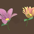 Vibrant Pink And Yellow Flowers With Green Leaves On Brown Background