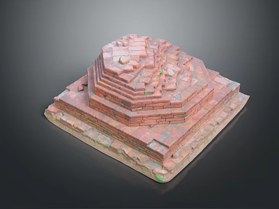 Ancient Red Brick Stepped Structure With Square Base In Scenic Historical Landscape 3d model