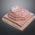 Ancient Red Brick Stepped Structure With Square Base In Scenic Historical Landscape