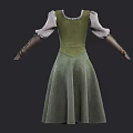 Green A Line Dress Featuring Gray Long Sleeves Brown Cuffs and Corset Lace Up Detail