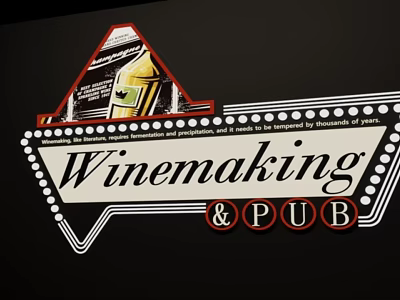 Winemaking Pub Themed Background Wall With Retro Logo And Bulb Decor 3d model