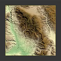 Detailed 3D Terrain Model With Mountain Ranges Green River And Orange Base