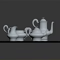 Elegant Silver Tea Set With Black Tray And Decorative Teapot Sugar Bowl Milk Jug