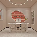 Modern Beauty Hair Salon Interior With White Reception Desk Sofa Coffee Table And Soft Lighting