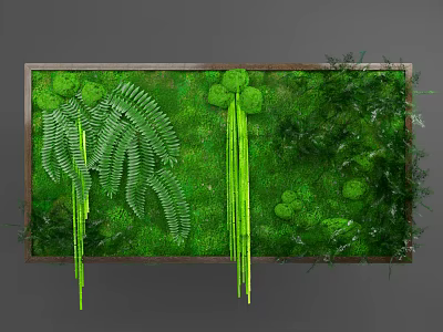 Lush Indoor Living Plant Wall with Ferns Moss and Hanging Greenery 3d model
