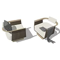 Modern Accent Chair With Wooden Armrests Metal Base Pillows And Plaid Throw Blanket