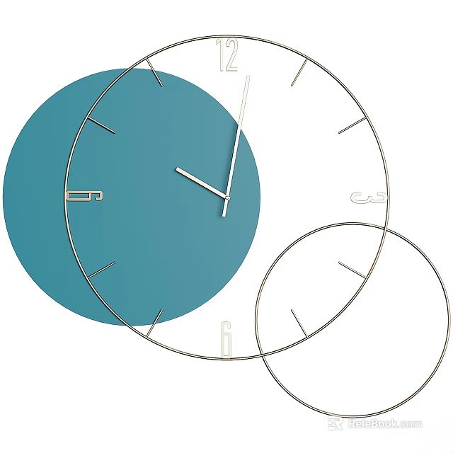Modern Double Circular Wall Clock With Blue Dial Metal Frame And Minimalist Design 3d model 