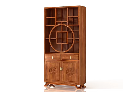 Traditional Chinese Wooden Wine Cabinet With Circular Decor Drawers And Carved Doors 3d model