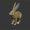 Brown Rabbit Sculpture With Long Ears And White Paws On Dark Background