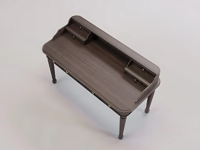 Dark Brown Wooden Dressing Table with Drawers and Side Storage Compartments 3d model