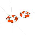 Two Orange And White Lifebuoys Placed On Gray Background Surface 3d model