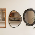 Decorative Wall Mirrors With Wooden Frame LED Lights Irregular Shape And Bamboo Plant