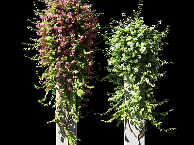 Lush Vines With Pink And Green Flowers Growing On Decorative Pillars 3d model