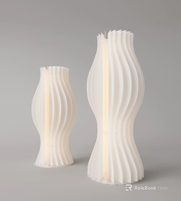 Modern Pleated White Table Lamps With Wavy Texture And Soft Lighting 3d model 