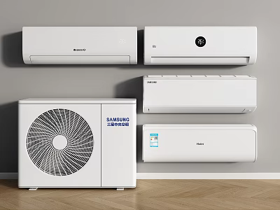 Different Wall Mounted Air Conditioners and Standing Fan for Indoor Home Cooling Solutions 3d model