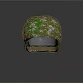 Camouflage Helmet With Green White Pattern Mesh Structure On Orange Stand 3d model