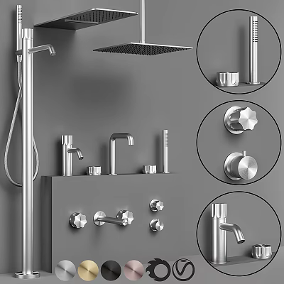 Modern Chrome Bathroom Faucets with Various Styles and Shower Head Accessories 3d model