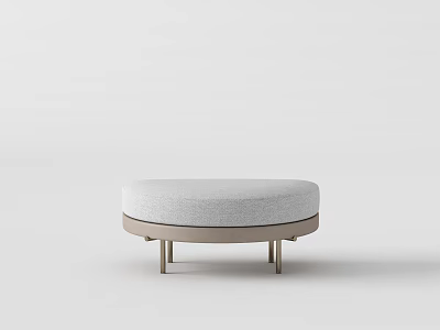 Round Light Gray Fabric Ottoman With Modern Metal Base For Living Room 3d model