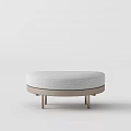 Round Light Gray Fabric Ottoman With Modern Metal Base For Living Room